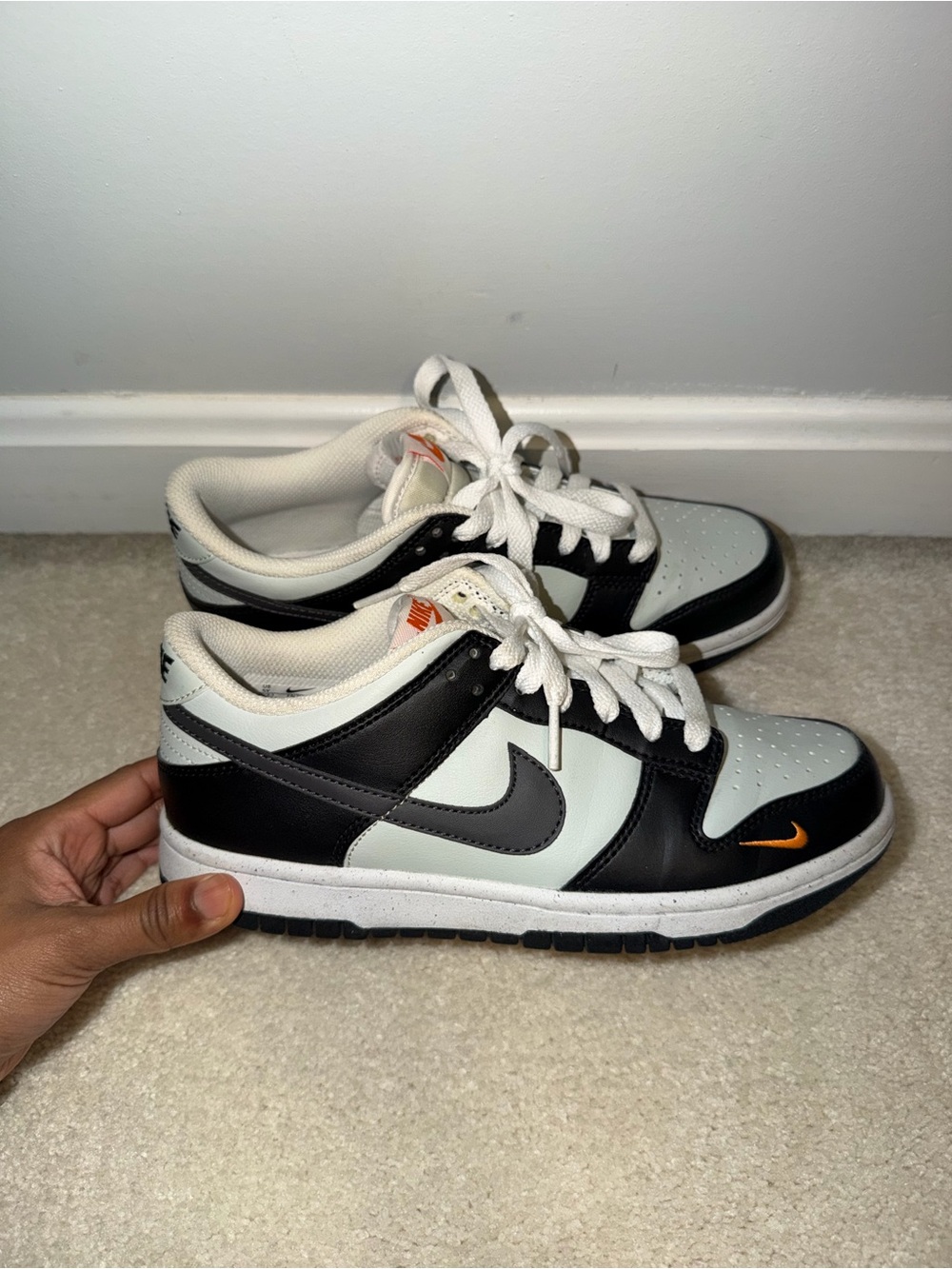 Nike' Low-Top Skate Shoes in Black & White with Orange Accent